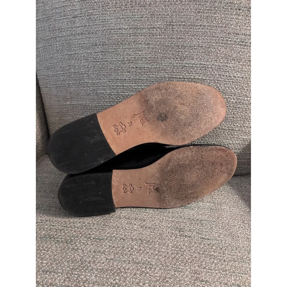 J. McLaughlin Black Brown Leather Penny Loafers Lizard Embossed Strap Womens 7.5